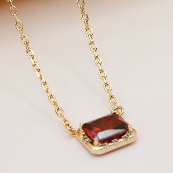 "Elegant Rose Gold Necklace with Red Gemstone Pendant,  XPNL0160 - Picture 1 of 13